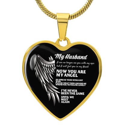 Luxury Heart pendant Necklace My Husband Now you are my Angel