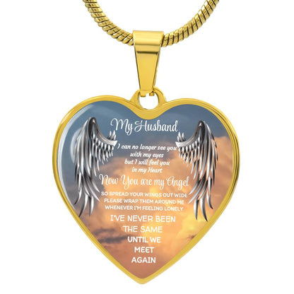 Luxury Heart pendant Necklace my Husband now you are my Angel