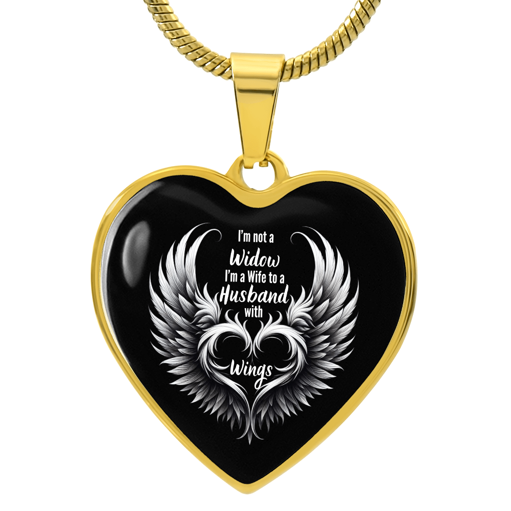 Graphic Heart Necklace, I'm A Wife To A Husband With Wings, Memorial Pendant, Keepsake Necklace, Tribute Jewelry