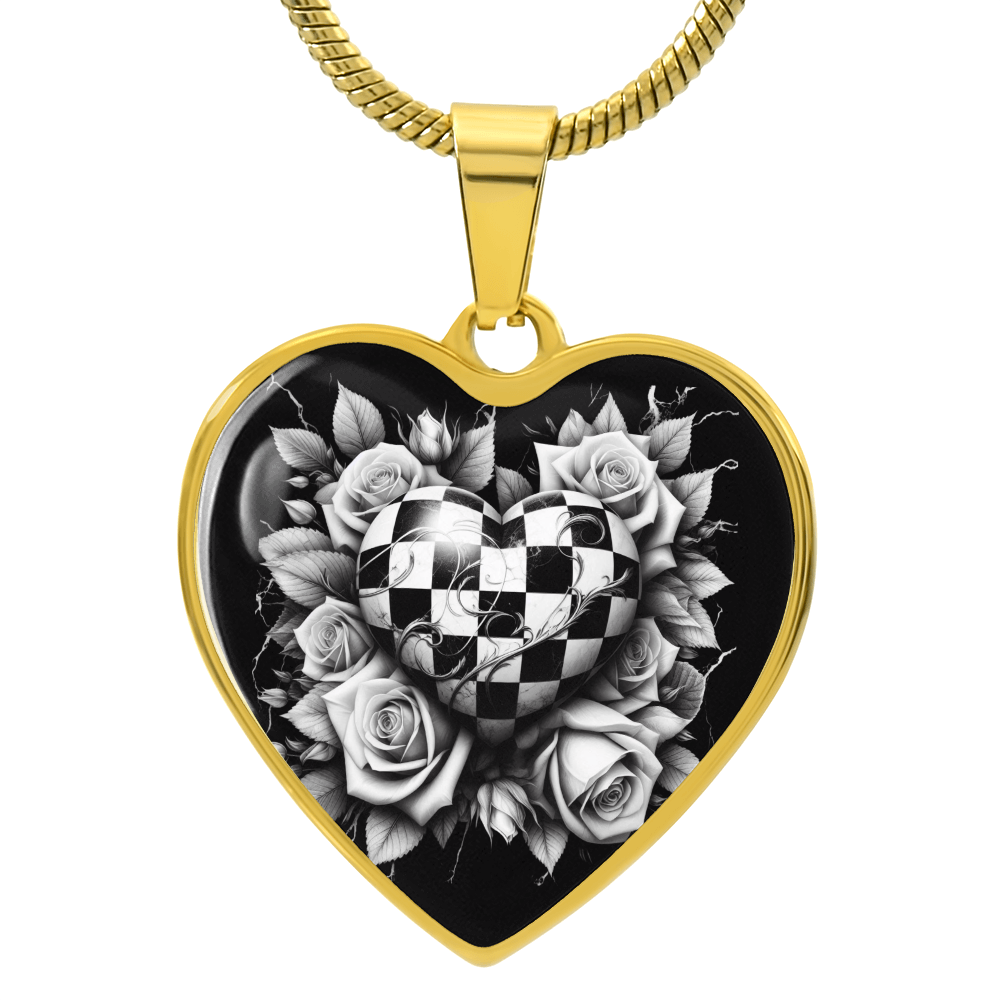 Rose Heart Elegance Necklace - Black & White Charm