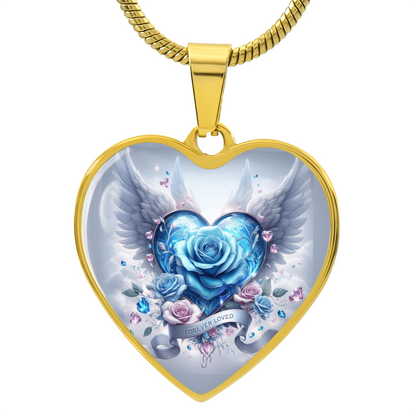 Graphic Heart Necklace With Angel Wings, Heart Pendant Jewelry, Elegant Necklace, Romantic Gift for Her
