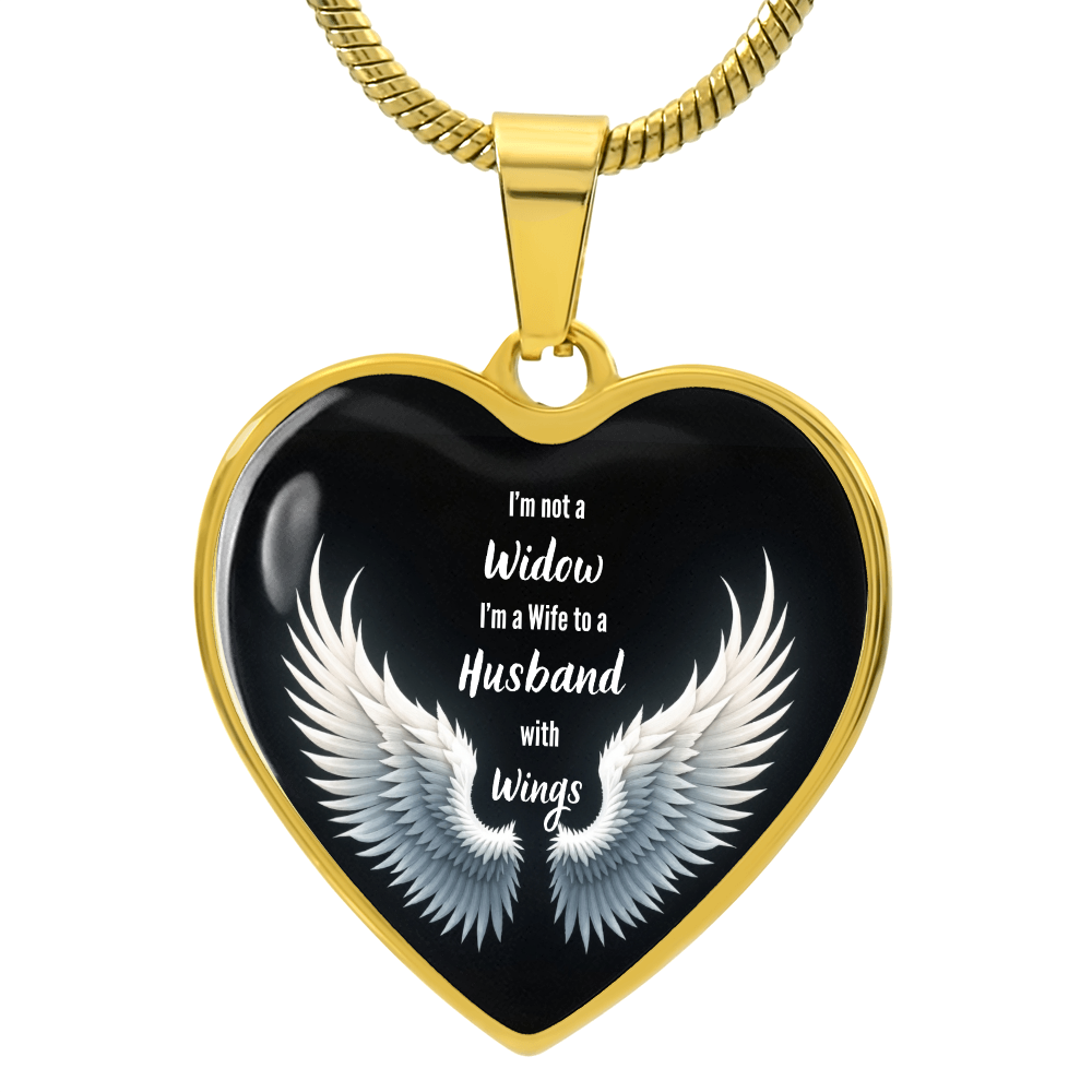 Heart Necklace, I'm Not A Widow Jewelry, Memorial Piece, Graphic Pendant, Emotional Tribute, Gift For Wife, Husband Wings