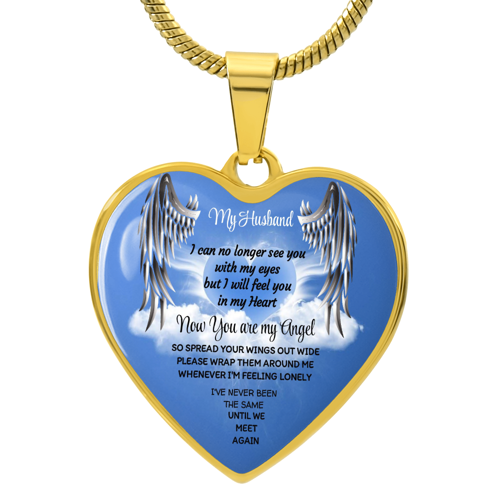 My Husband now you are my Angel Graphic Heart Necklace