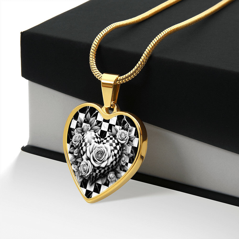 Black & White Heart Rose Elegance Necklace