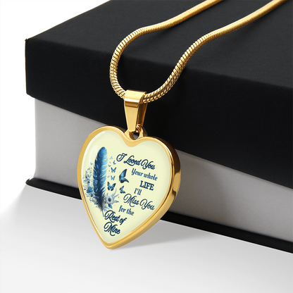 Necklace Memorial Blue Feather Heart Pendant Sympathy Gift for Loss "I Loved You Your Whole Life"