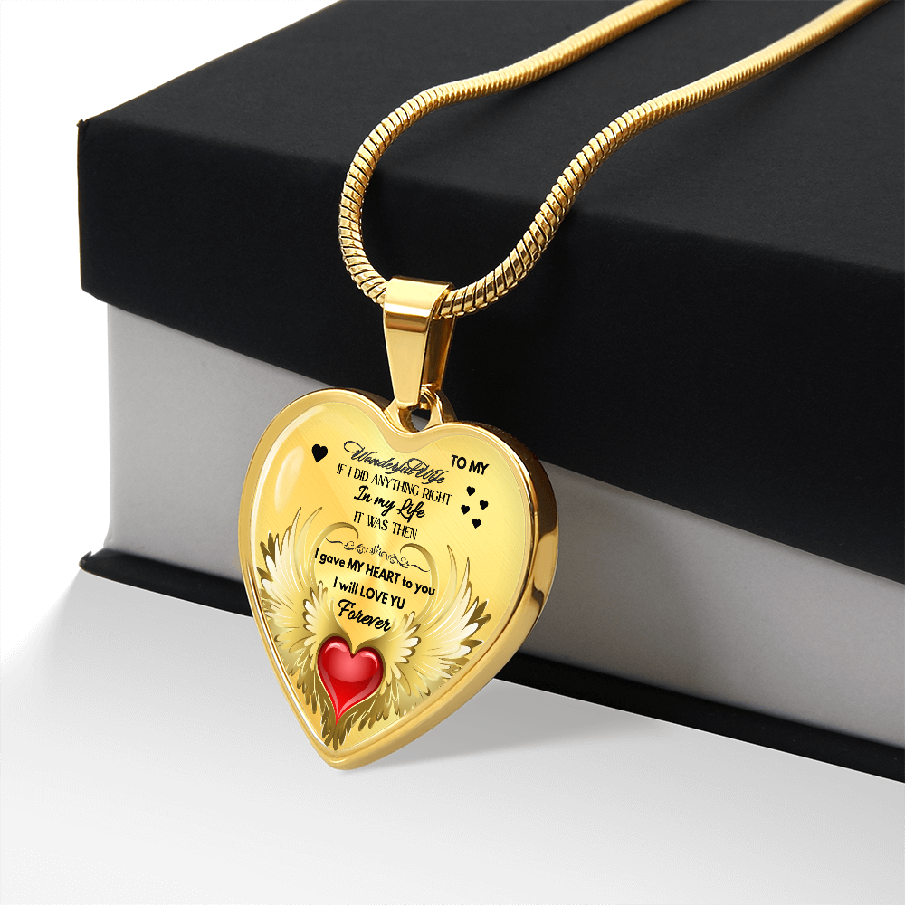To My Wonderful Wife Angel Wings Necklace – Love Gift for Wife, Romantic Jewelry for Anniversary, Birthday or Valentine's Day