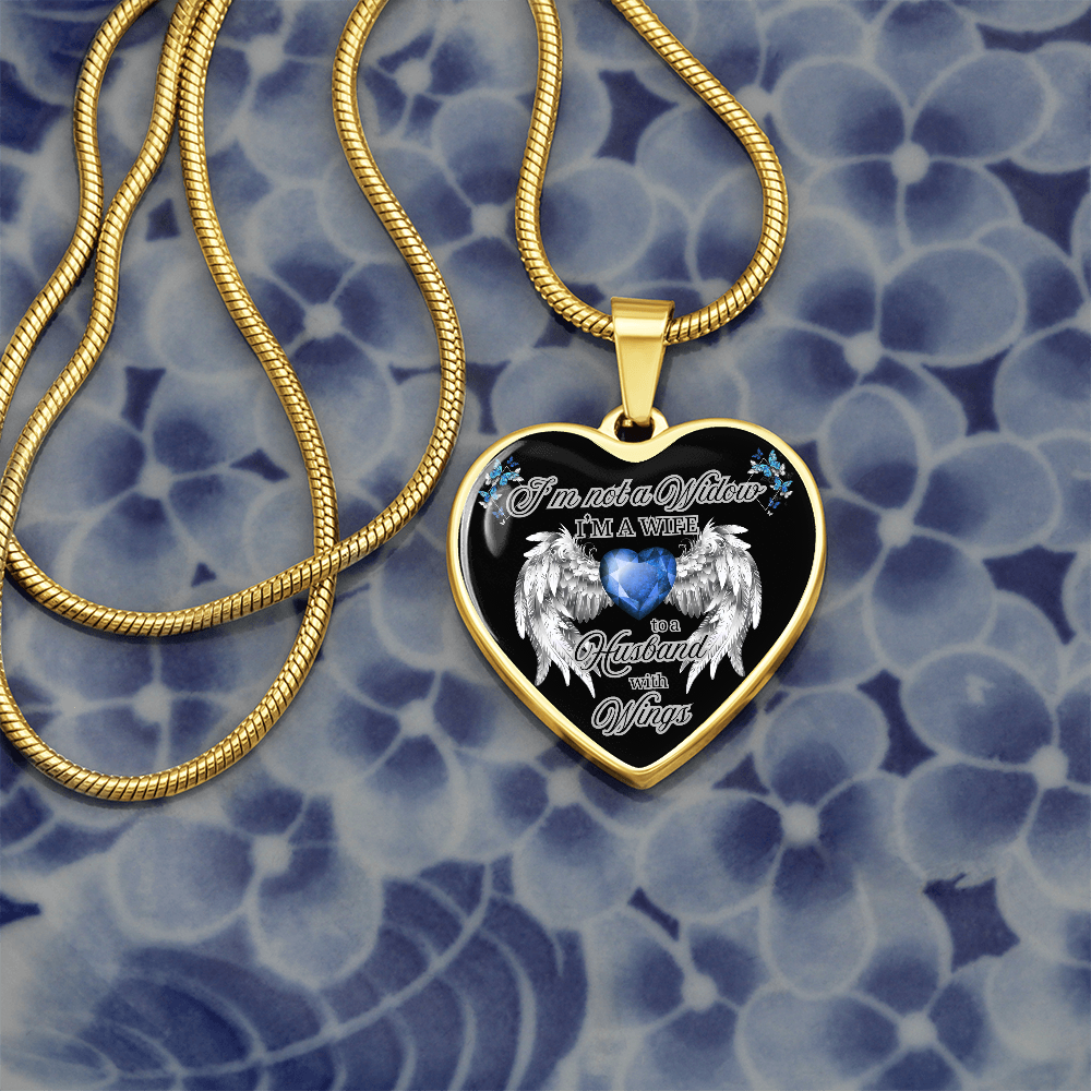 Wife to a Husband with Wings Memorial Necklace – Luxury Heart Pendant – Sympathy Gift for Loss of Husband – Remembrance Jewelry for Her