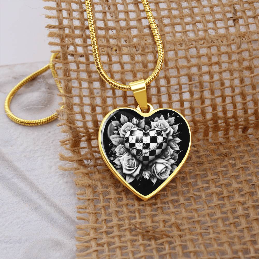 Rose Heart Elegance Necklace - Black & White Charm