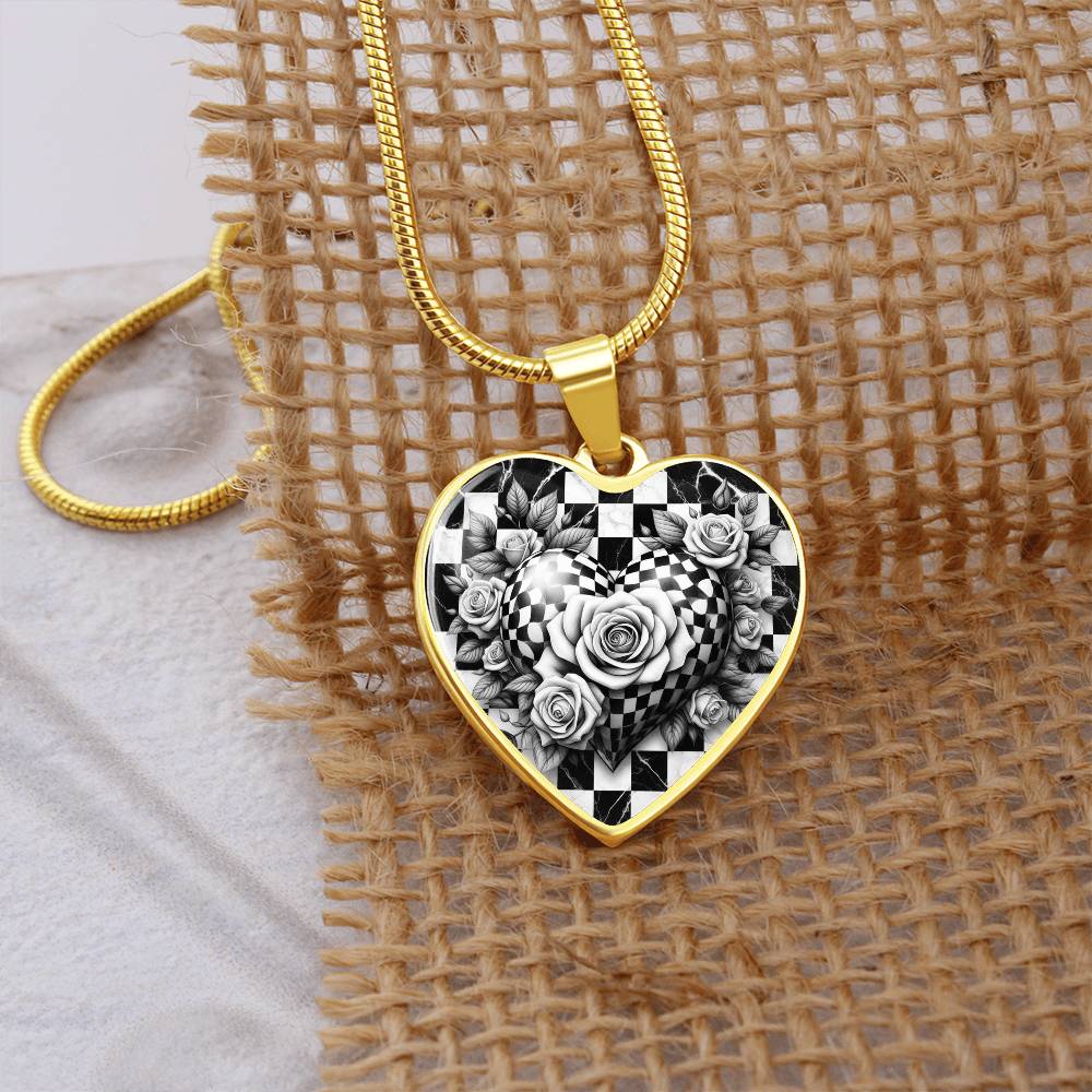 Black & White Heart Rose Elegance Necklace