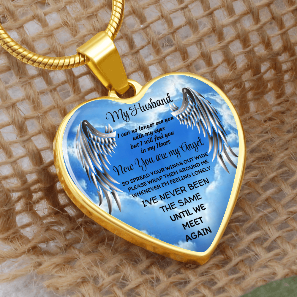 My Husband Angel Heart Pendant Necklace: Luxury Memorial Jewelry