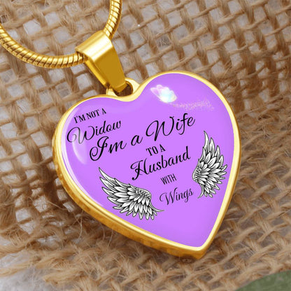 Luxury Heart pendant Necklace I'm not a Widow I'm a Wife to a Husband with Wings.