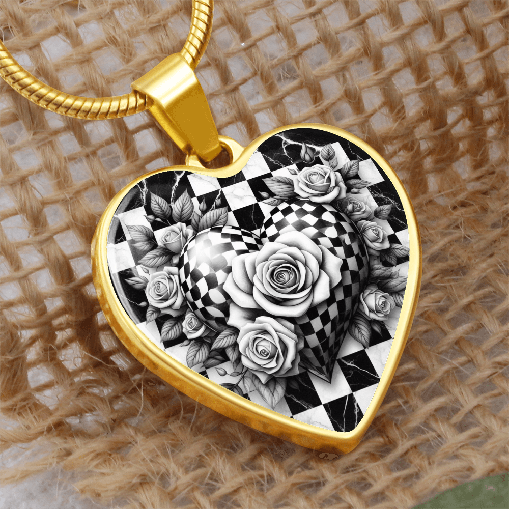 Black & White Heart Rose Elegance Necklace