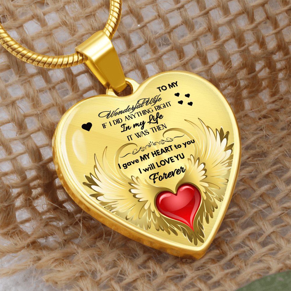 To My Wonderful Wife Angel Wings Necklace – Love Gift for Wife, Romantic Jewelry for Anniversary, Birthday or Valentine's Day