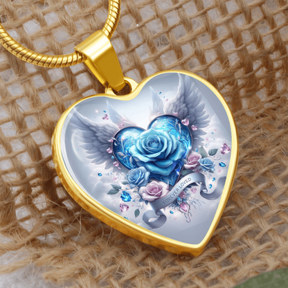 Graphic Heart Necklace With Angel Wings, Heart Pendant Jewelry, Elegant Necklace, Romantic Gift for Her