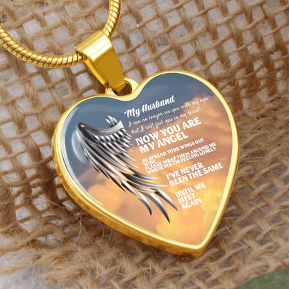 Luxury Heart pendant Necklace My Husband now you are my Angel