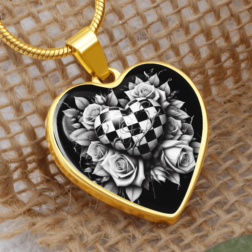 Rose Heart Elegance Necklace - Black & White Charm