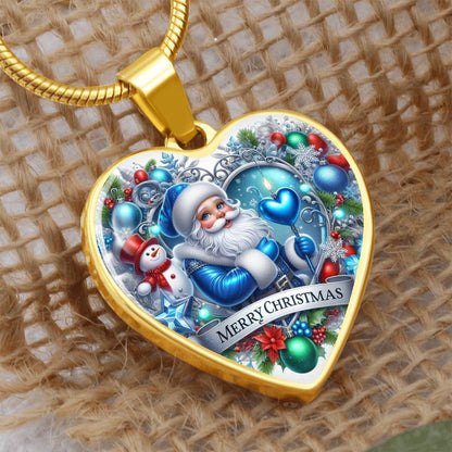 Luxury Heart Necklace – Merry Christmas Graphic Design | Holiday Jewelry Gift for Women