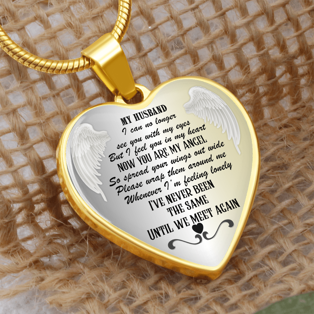 Personalized Husband Memorial Heart Necklace: Angel Memory Keepsake
