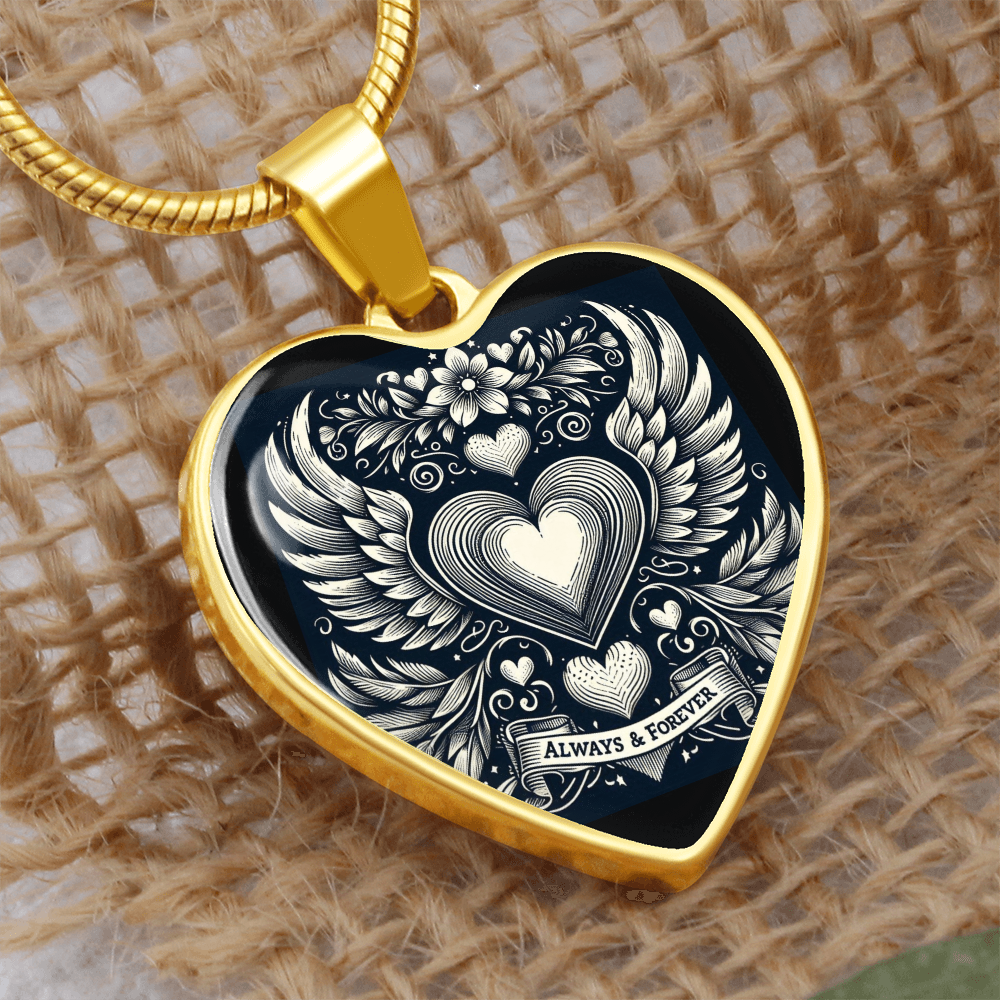 Luxury Graphic Heart Necklace, Always and Forever, Romantic Jewelry, Heart Pendant, Love Necklace, Anniversary Gift