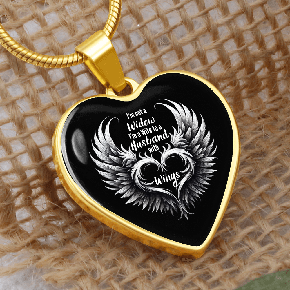 Graphic Heart Necklace, I'm A Wife To A Husband With Wings, Memorial Pendant, Keepsake Necklace, Tribute Jewelry