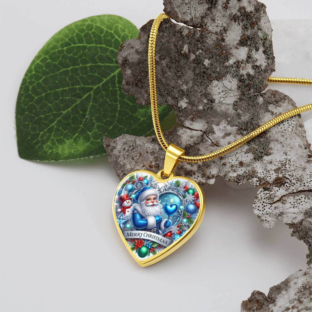 Luxury Heart Necklace – Merry Christmas Graphic Design | Holiday Jewelry Gift for Women