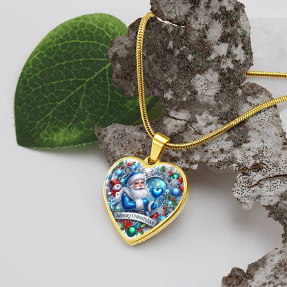 Luxury Heart Necklace – Merry Christmas Graphic Design | Holiday Jewelry Gift for Women