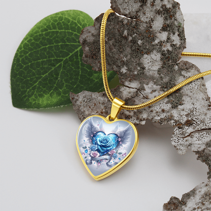 Graphic Heart Necklace With Angel Wings, Heart Pendant Jewelry, Elegant Necklace, Romantic Gift for Her