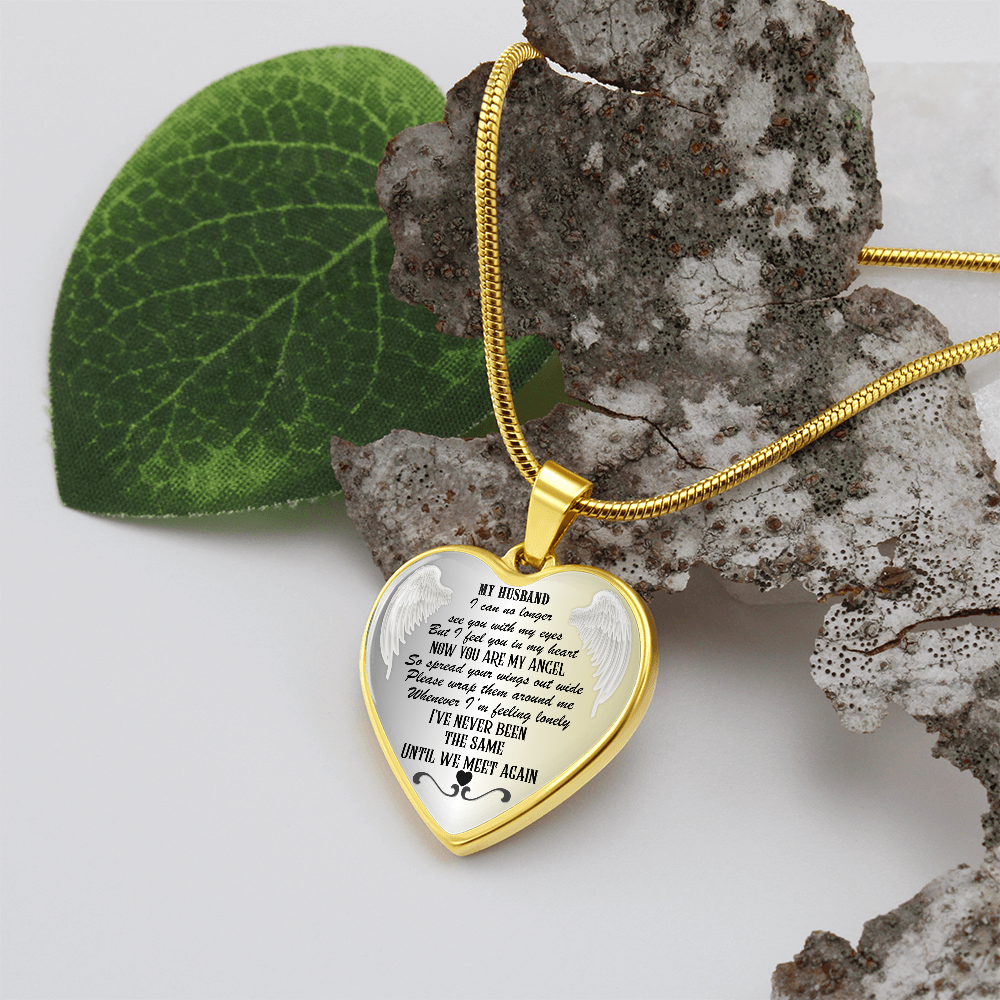 Personalized Husband Memorial Heart Necklace: Angel Memory Keepsake