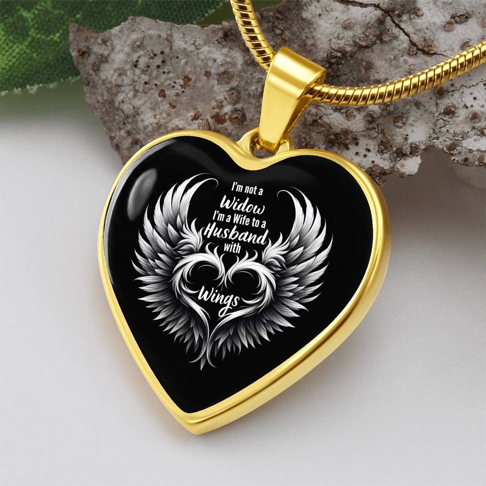 Graphic Heart Necklace, I'm A Wife To A Husband With Wings, Memorial Pendant, Keepsake Necklace, Tribute Jewelry