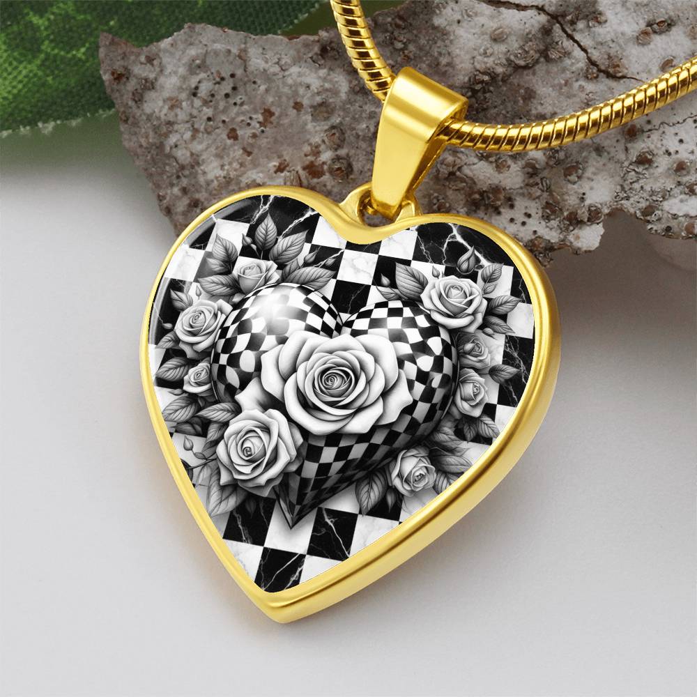 Black & White Heart Rose Elegance Necklace