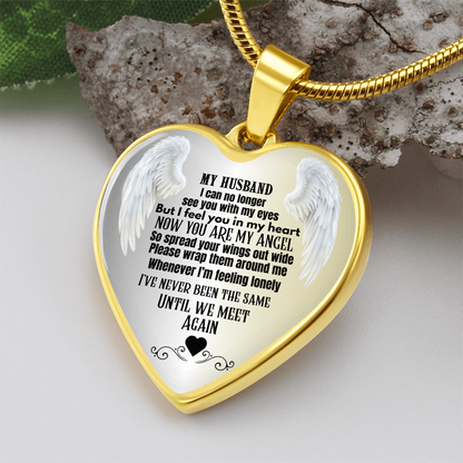 Husband Memorial Heart Pendant Necklace Angel Keepsake Jewelry for Widows In Loving Memory Gift Personalized Loss Remembrance Jewelry