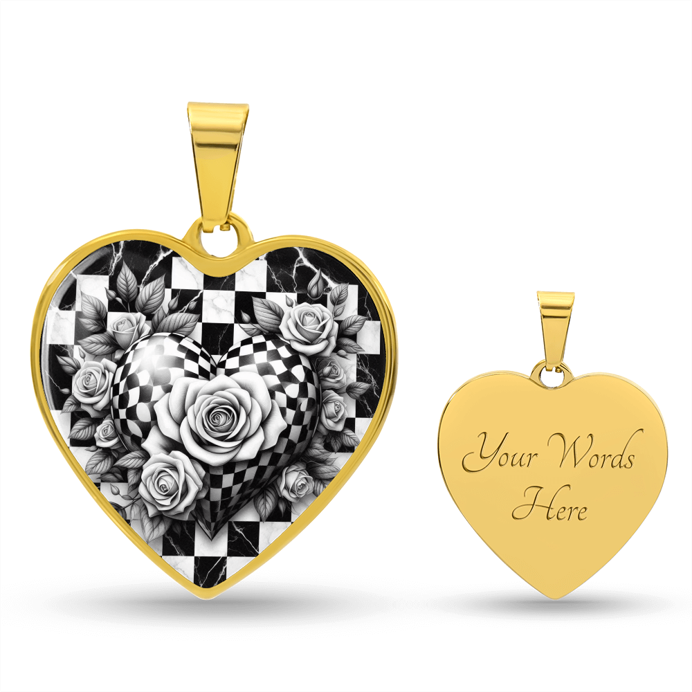 Black & White Heart Rose Elegance Necklace