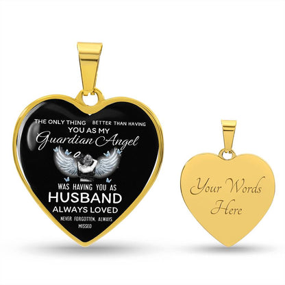 Luxury Heart pendant Necklace My Guardian Angel Husband.