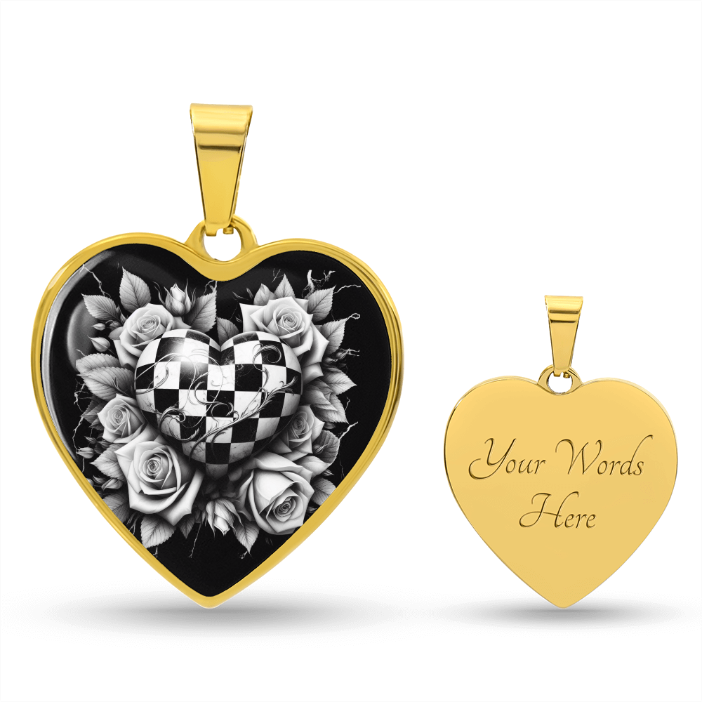 Rose Heart Elegance Necklace - Black & White Charm