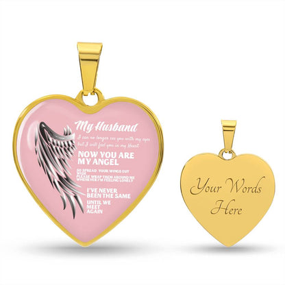 Luxury Heart pendant Necklace My Husband now you are my Angel