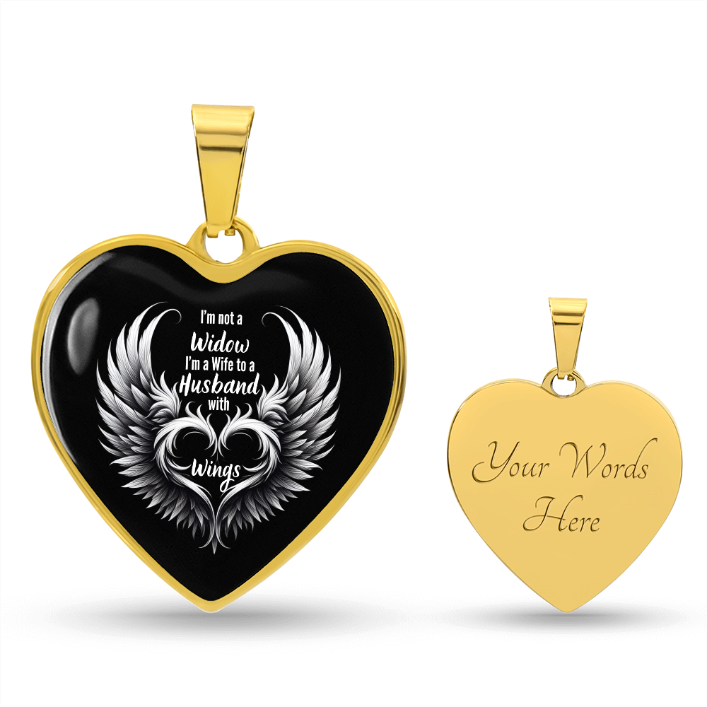 Graphic Heart Necklace, I'm A Wife To A Husband With Wings, Memorial Pendant, Keepsake Necklace, Tribute Jewelry