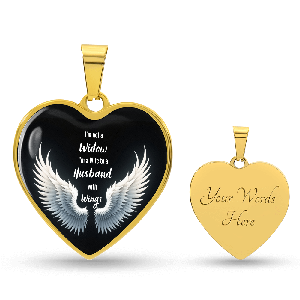 Heart Necklace, I'm Not A Widow Jewelry, Memorial Piece, Graphic Pendant, Emotional Tribute, Gift For Wife, Husband Wings