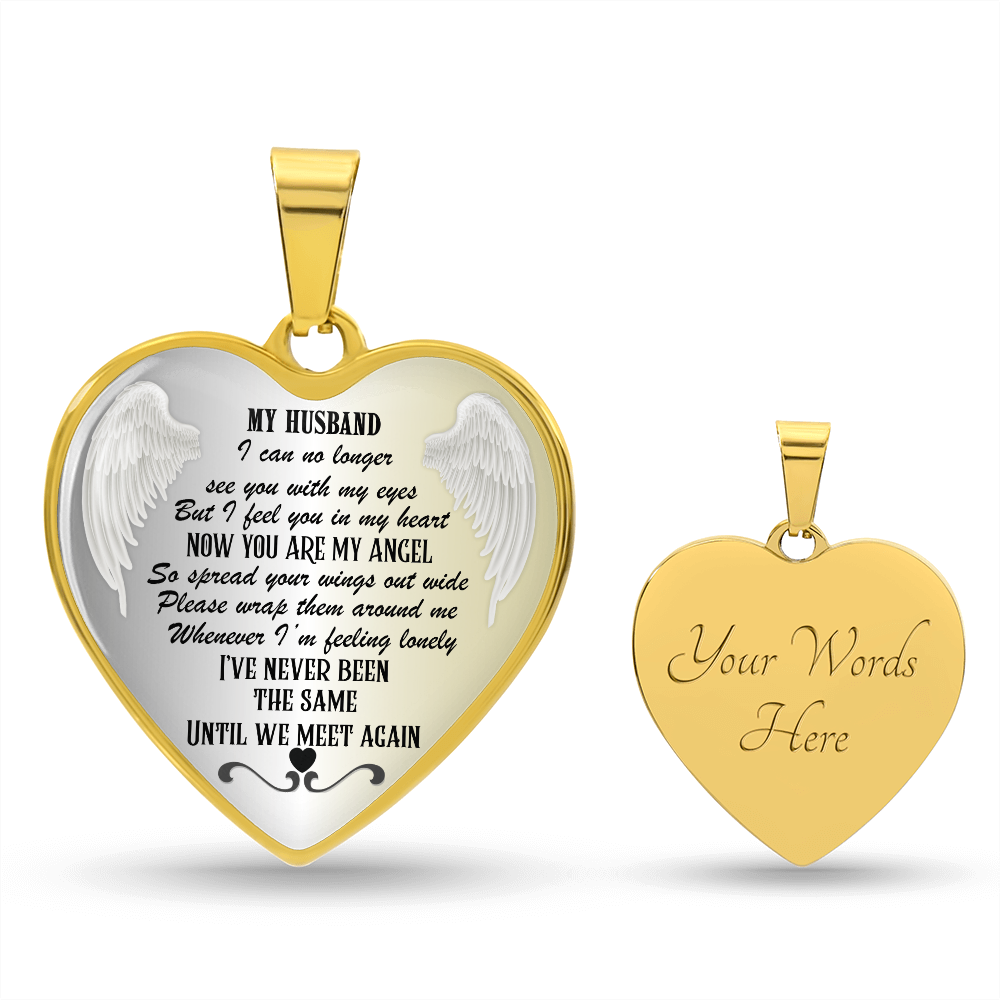 Personalized Husband Memorial Heart Necklace: Angel Memory Keepsake