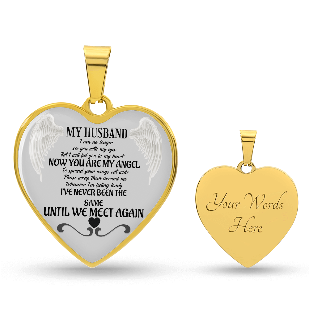 Heart pendant Necklace for Widow, Husband memorial Angel Wings Jewelry