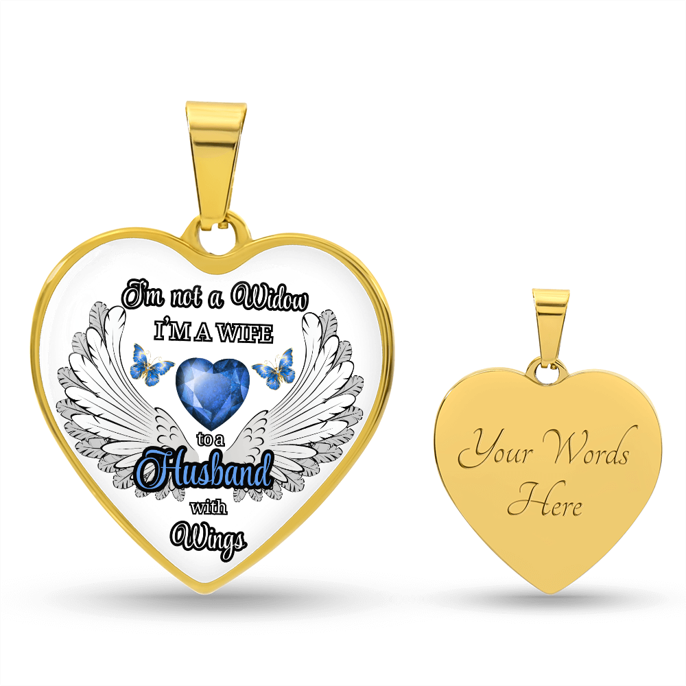 Personalized Memorial Necklace for Wife – "I'm a Wife to a Husband with Wings" – Heart Pendant Sympathy Gift – Loss of Husband Jewelry
