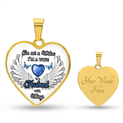 Personalized Memorial Necklace for Wife – "I'm a Wife to a Husband with Wings" – Heart Pendant Sympathy Gift – Loss of Husband Jewelry