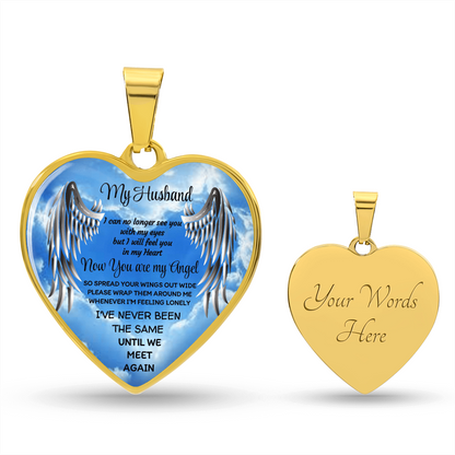 My Husband Angel Heart Pendant Necklace: Luxury Memorial Jewelry