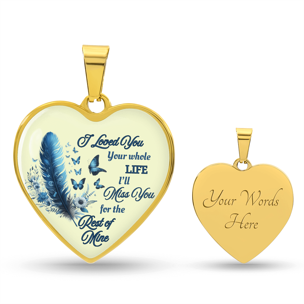 Necklace Memorial Blue Feather Heart Pendant Sympathy Gift for Loss "I Loved You Your Whole Life"