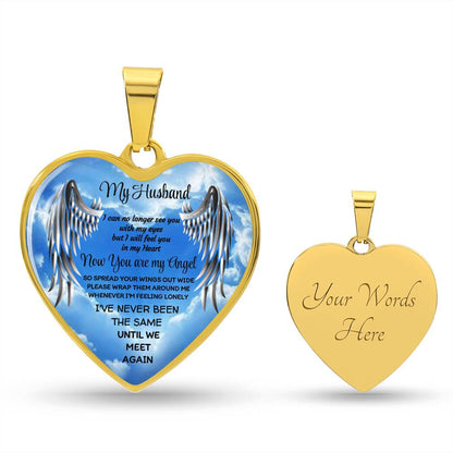 Luxury Heart pendant Necklace my Husband now you are my Angel