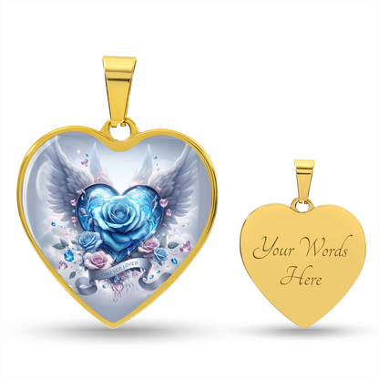 Graphic Heart Necklace With Angel Wings, Heart Pendant Jewelry, Elegant Necklace, Romantic Gift for Her