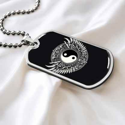 Luxury Graphic  Tag Necklace Blacka and White Yin Yang