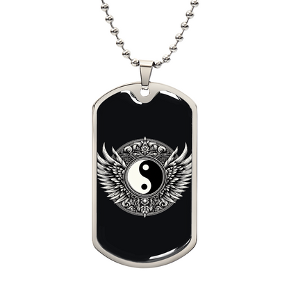 Luxury Graphic  Tag Necklace Blacka and White Yin Yang