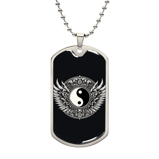 Luxury Graphic  Tag Necklace Blacka and White Yin Yang