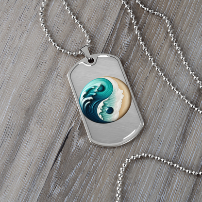 Yin Yang Tag Necklace Turquoise  Nature-Inspired Zen Jewelry – Spiritual Gift for Him Mindfulness & Balance Symbol Pendant