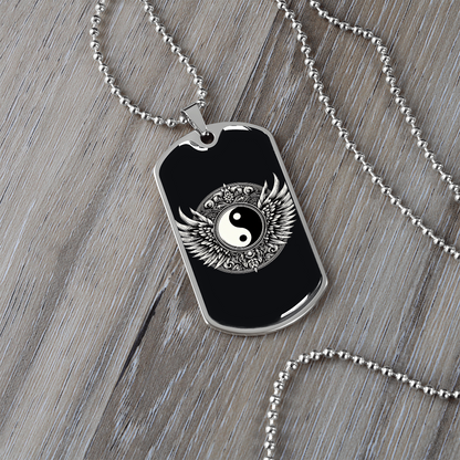 Luxury Graphic  Tag Necklace Blacka and White Yin Yang